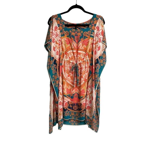Bgbgmaxazria Iness Boho Kaftan Printed Mini Knee Length Dress Pink Blue XS - Picture 3 of 13